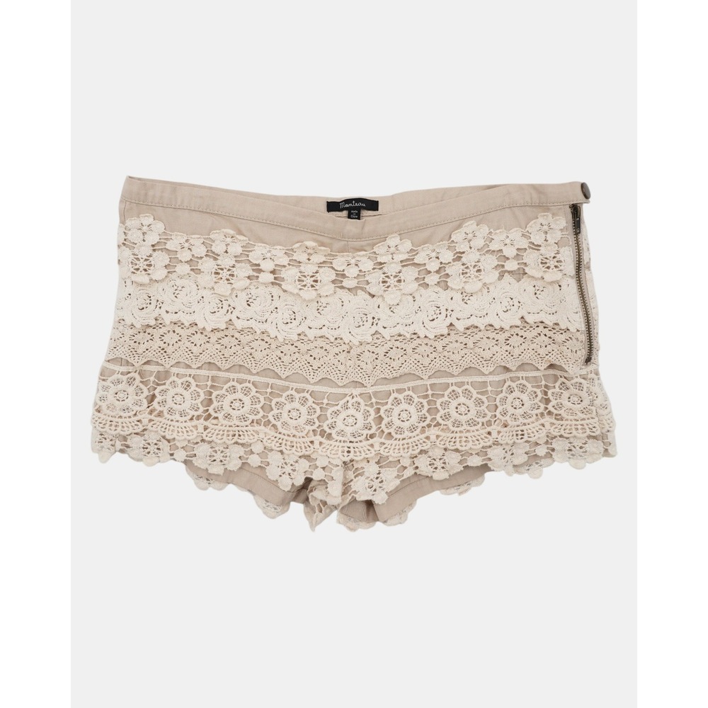Monteau Beige Cotton Lace Shorts Women's M Floral Crochet Overlay
